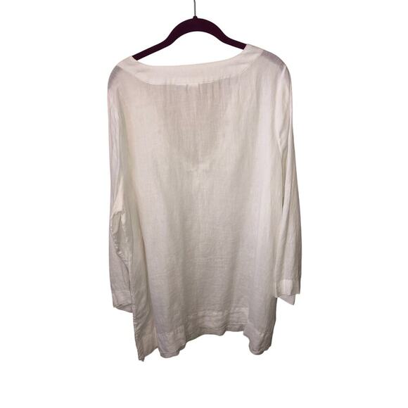 Artisan NY Linen Tunic Size 1X White Long Sleeve Grommet Lace Up Neckline Plus - Picture 2 of 8